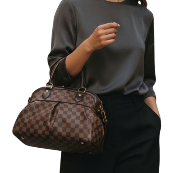 Louis Vuitton Trevi PM Damier Ebene Brown Top Handle Shoulder Bag Authentic COA - Picture 16 of 16